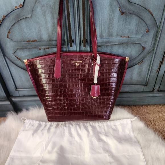 New nwt beauitful RARE HTF leather croc tote bag handbag michael kors - Picture 1 of 3